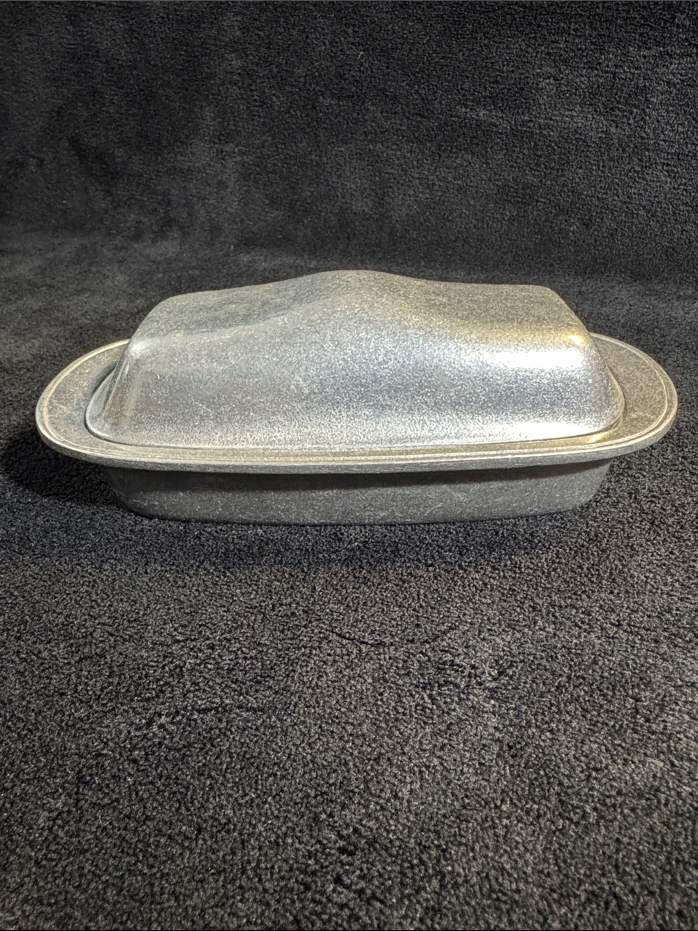 Vintage Pewter Butter Dish with Lid and Glass Insert